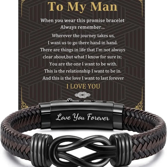 Braided Leather Bracelet - Engraved Gift for Men