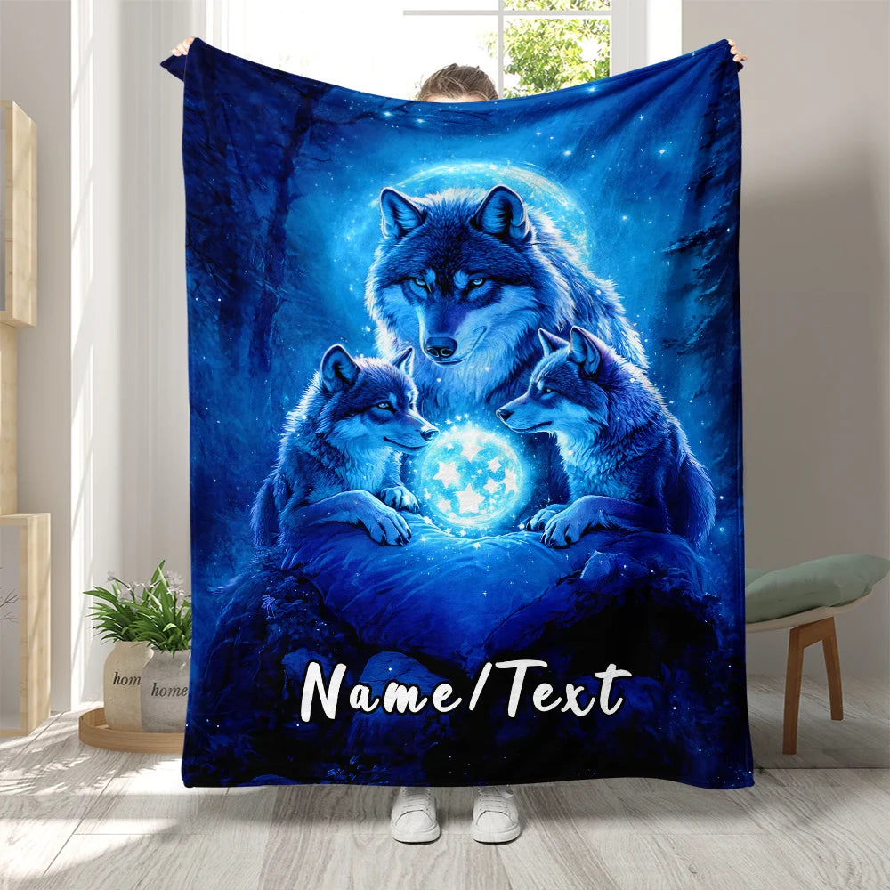 Custom Name Wolf King Flannel Blanket - Polyester Coral Fleece Throw