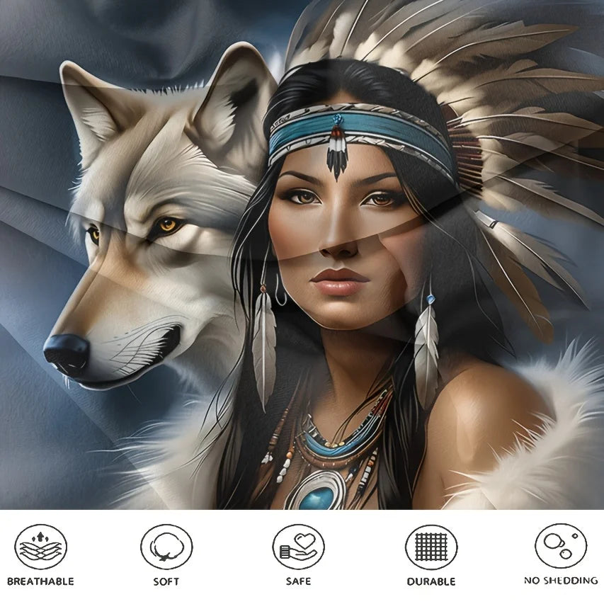Wolf Feather 3D Bedding Set - Polyester Duvet Cover Pillowcase