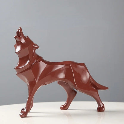 Abstract Wolf Sculpture - 22x19.5cm Resin Geometric Statue