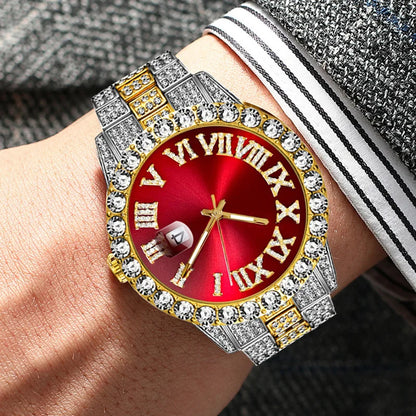 TVK Unisex Rhinestone Quartz Watch - Roman Numeral, Stainless Steel, Auto Date, Shock Resistant