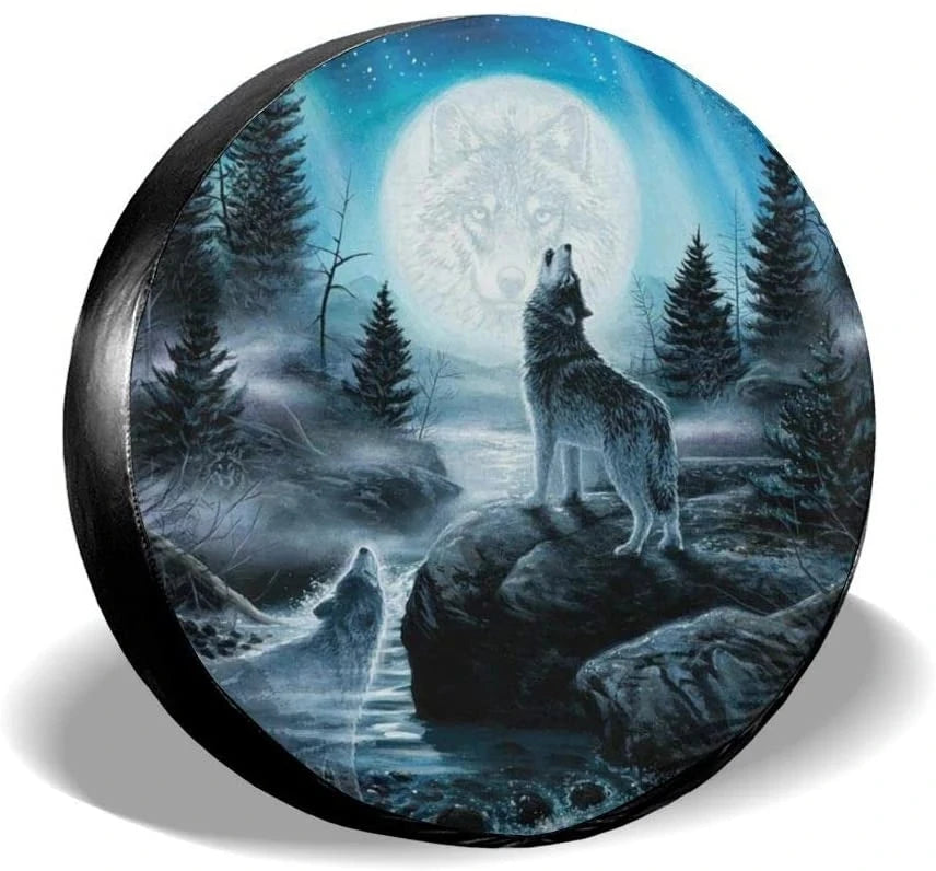 3D Wolf Spare Tire Cover - Polyester Waterproof Dustproof Universal