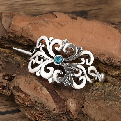 Celtic Knot Gemstone Hairpin – Viking Style, Metal Alloy, Blue & Red