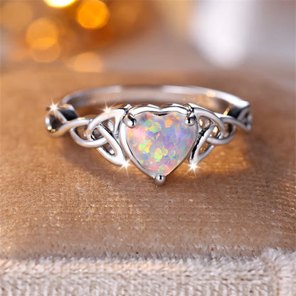 Mystic Fire Opal Heart Ring for Women – Gold & Silver