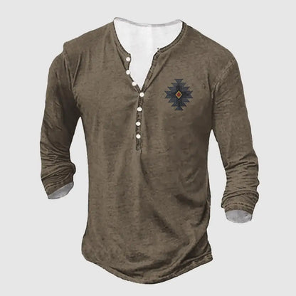 3D Wolf Men's T-Shirt - Polyester Long Sleeve Henry Collar