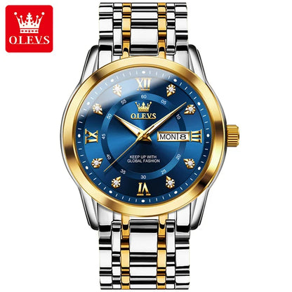 OLEVS 5513 Couple Watch - Stainless Steel, Waterproof, Luxury Gold Diamond, Lover's Pair