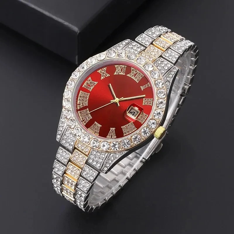 TVK Unisex Rhinestone Quartz Watch - Roman Numeral, Stainless Steel, Auto Date, Shock Resistant