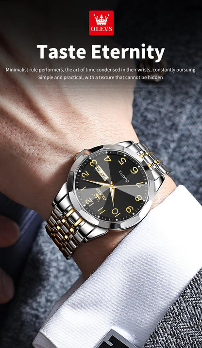 OLEVS 9931 Men's Watch - Rhombus Mirror, Waterproof, Luminous, Stainless Steel, Date Week