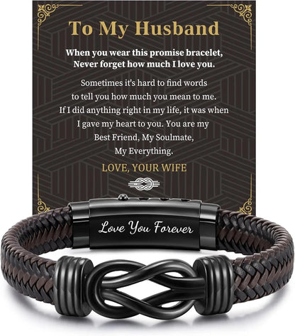 Braided Leather Bracelet - Engraved Gift for Men