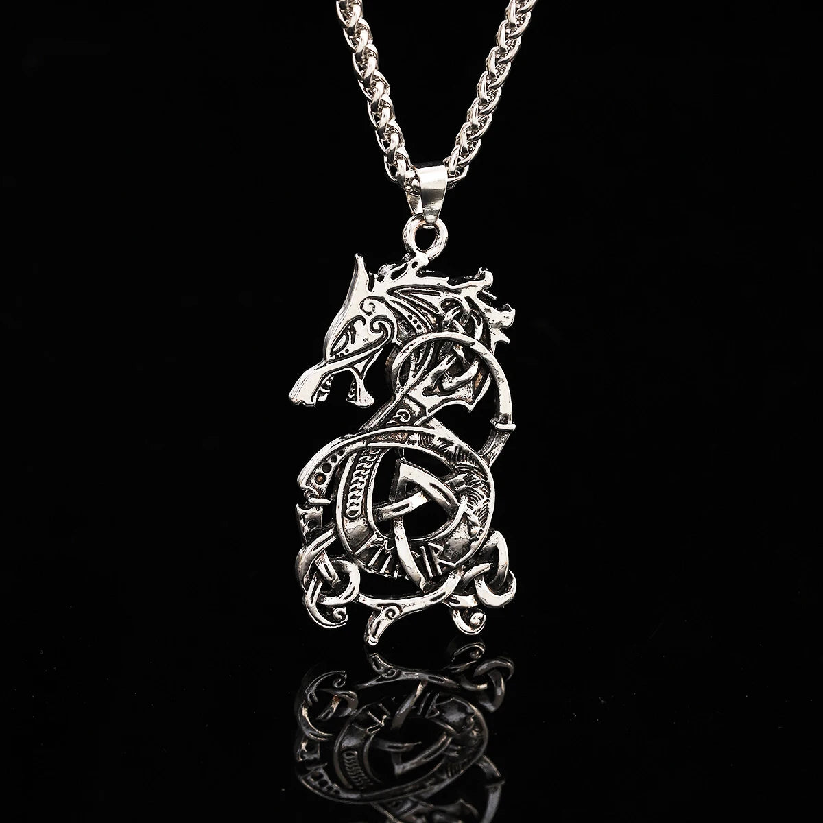 Viking Celtic Knot Dragon Pendant Necklace – Punk Style, Zinc Alloy & Stainless Steel