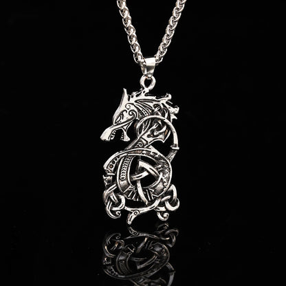 Viking Celtic Knot Dragon Pendant Necklace – Punk Style, Zinc Alloy & Stainless Steel