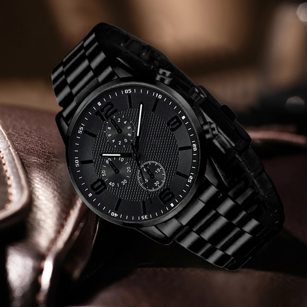 Black Men's Watch Set - Quartz Watch & Jewelry Gift Set