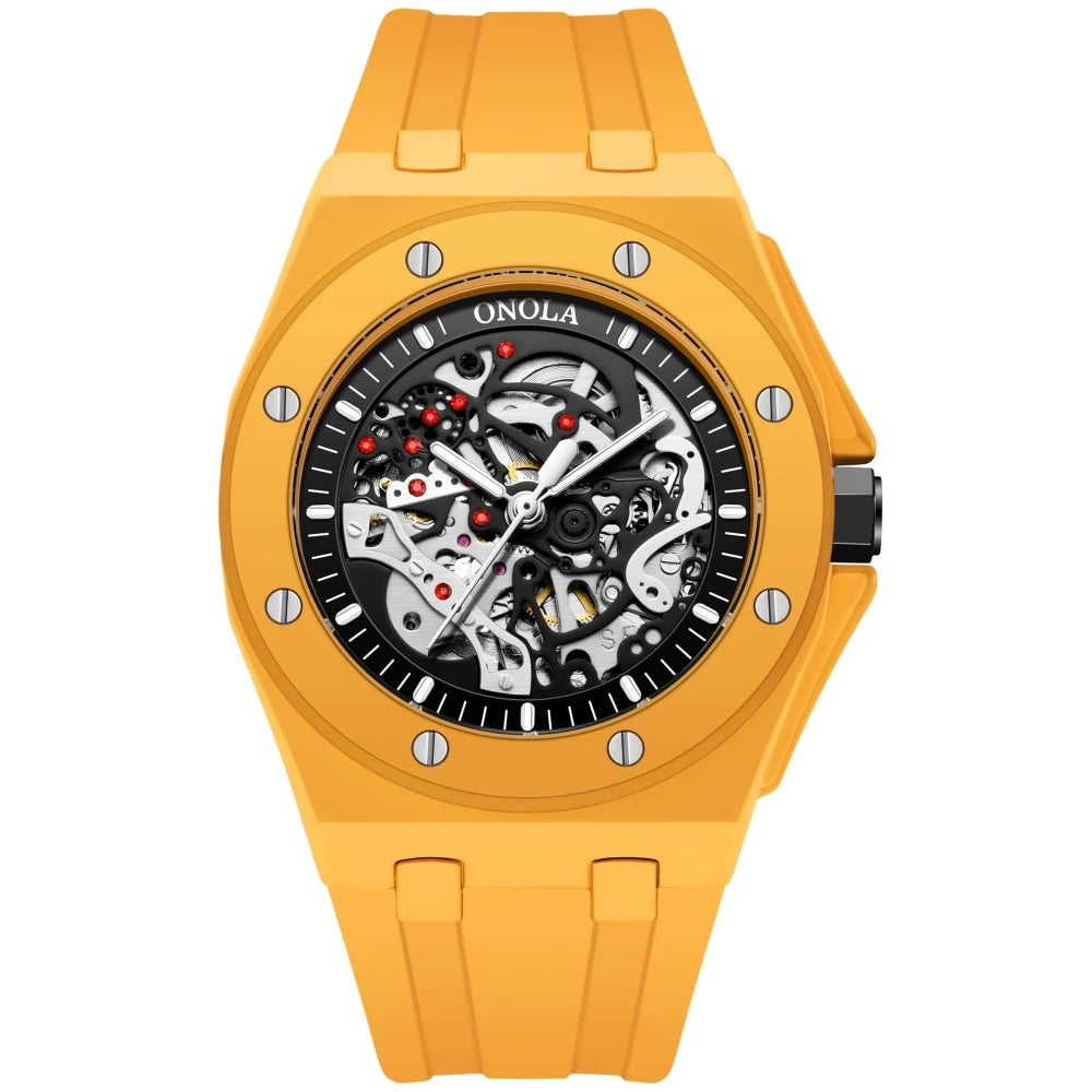 ONOLA Men’s Skeleton Automatic Mechanical Watch with Silicone Band