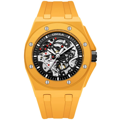 ONOLA Men’s Skeleton Automatic Mechanical Watch with Silicone Band