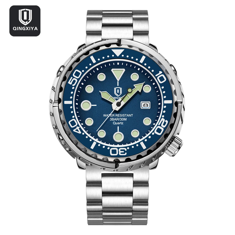 QINGXIYA Men’s Quartz Watch with Luminous Hands and Calendar
