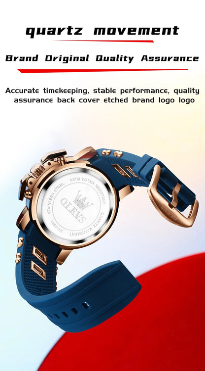 OLEVS 9986 Men's Watch - 51mm Large Dial, Silicone Strap, Waterproof, Chronograph, Luminous