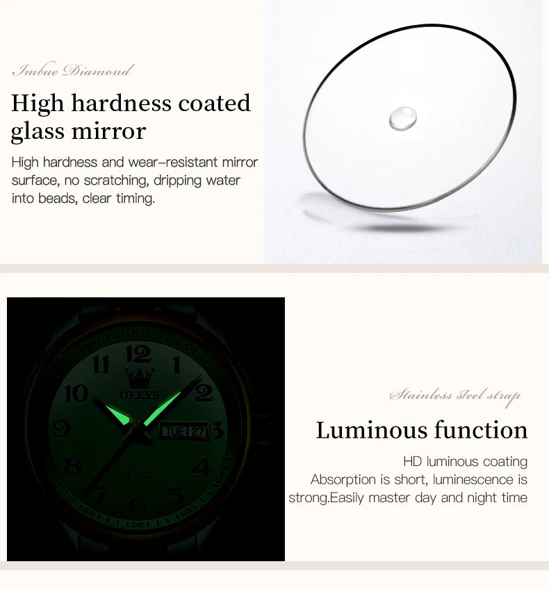 OLEVS 5567 Women's Quartz Watch - Gold, Waterproof, Luminous, Stainless Steel