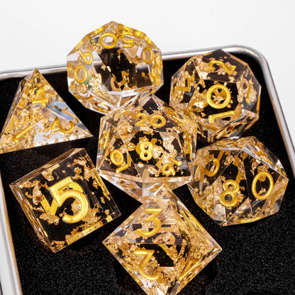 7-Piece Sharp-Edge Resin RPG Dice Set with Liquid-Core Options