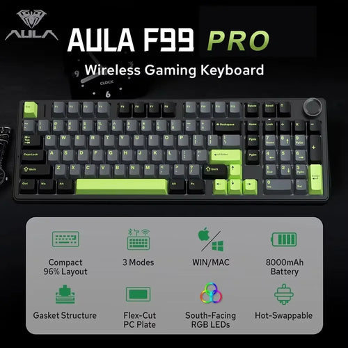 AULA F99PRO Wireless Mechanical Keyboard - Gasket Mount, Hot-Swap, 8000mAh