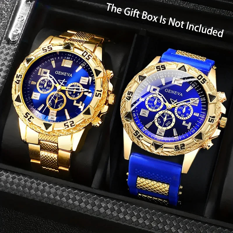 2-Piece Men’s Quartz Watch Set with Stainless-Style Fashion Design