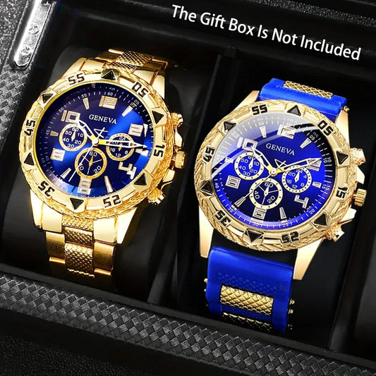 2-Piece Men’s Quartz Watch Set with Stainless-Style Fashion Design