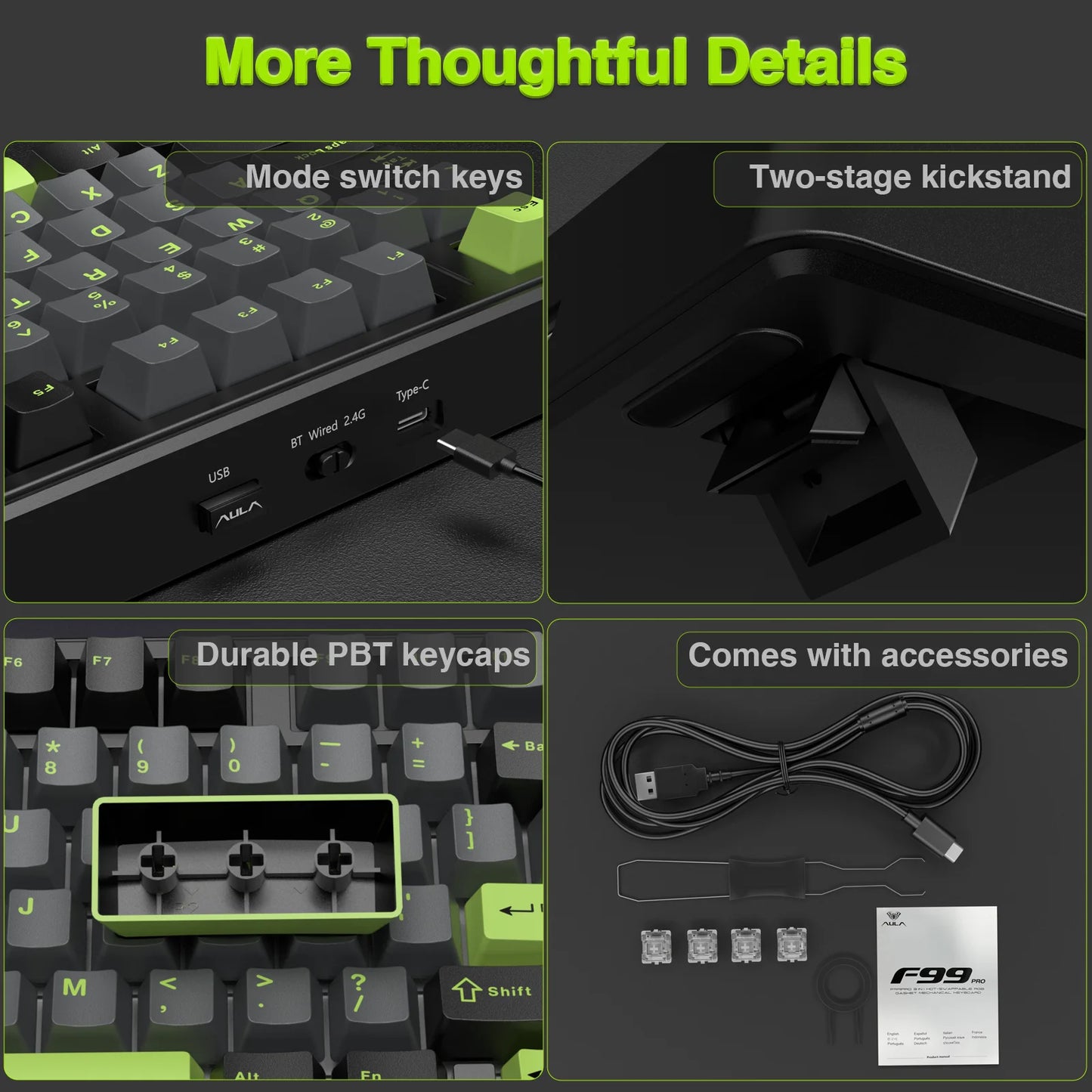 AULA F99PRO Wireless Mechanical Keyboard - Gasket Mount, Hot-Swap, 8000mAh