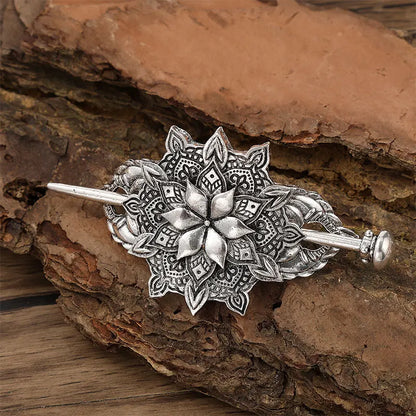 Celtic Knot Flower Hair Stick – Scandinavian Viking Style, Metal Alloy, Silver