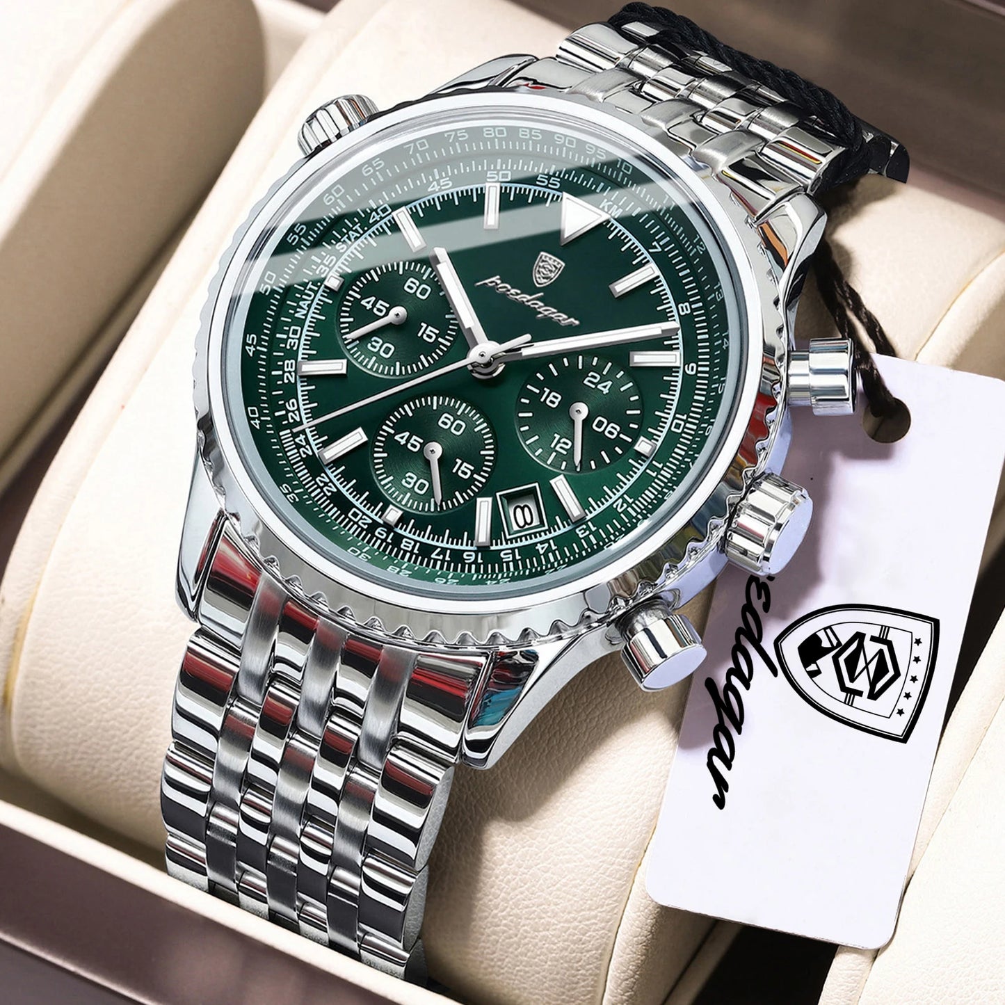 POEDAGAR 960 Men's Luxury Chronograph Watch - Stainless Steel, Luminous, 3ATM, Auto Date