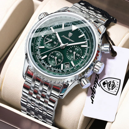 POEDAGAR 960 Men's Luxury Chronograph Watch - Stainless Steel, Luminous, 3ATM, Auto Date