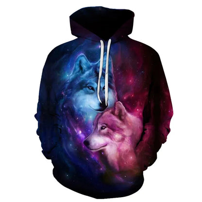 Wolf 3D Print Hoodie - Polyester O-Neck Oversized Streetwear
