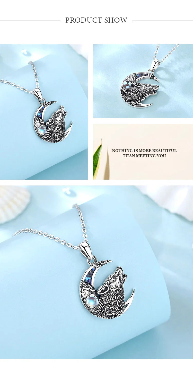 Wolf Moonstone Necklace