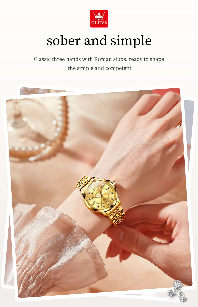 OLEVS 3620 Women's Watch - Luxury Diamond, Automatic Calendar, Waterproof, Bracelet Set