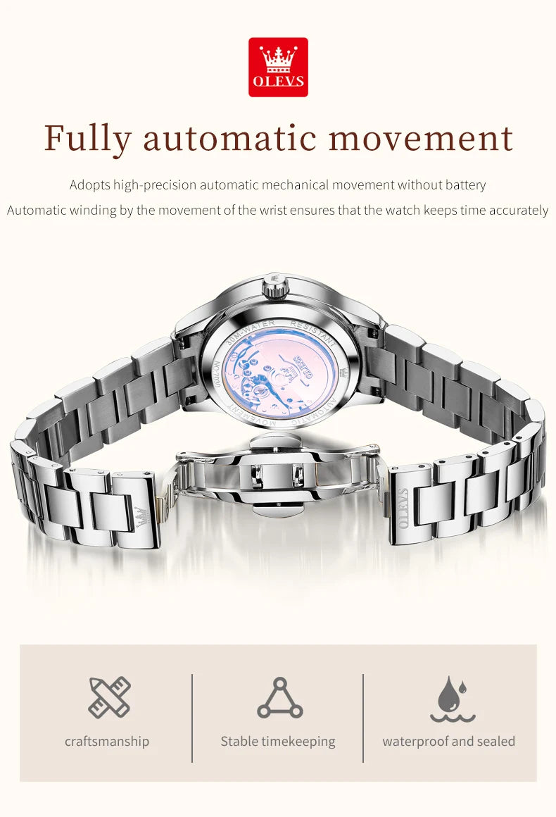 OLEVS 7030W Elegant Fashion Watch - Automatic Mechanical, Waterproof, Luminous Date Week