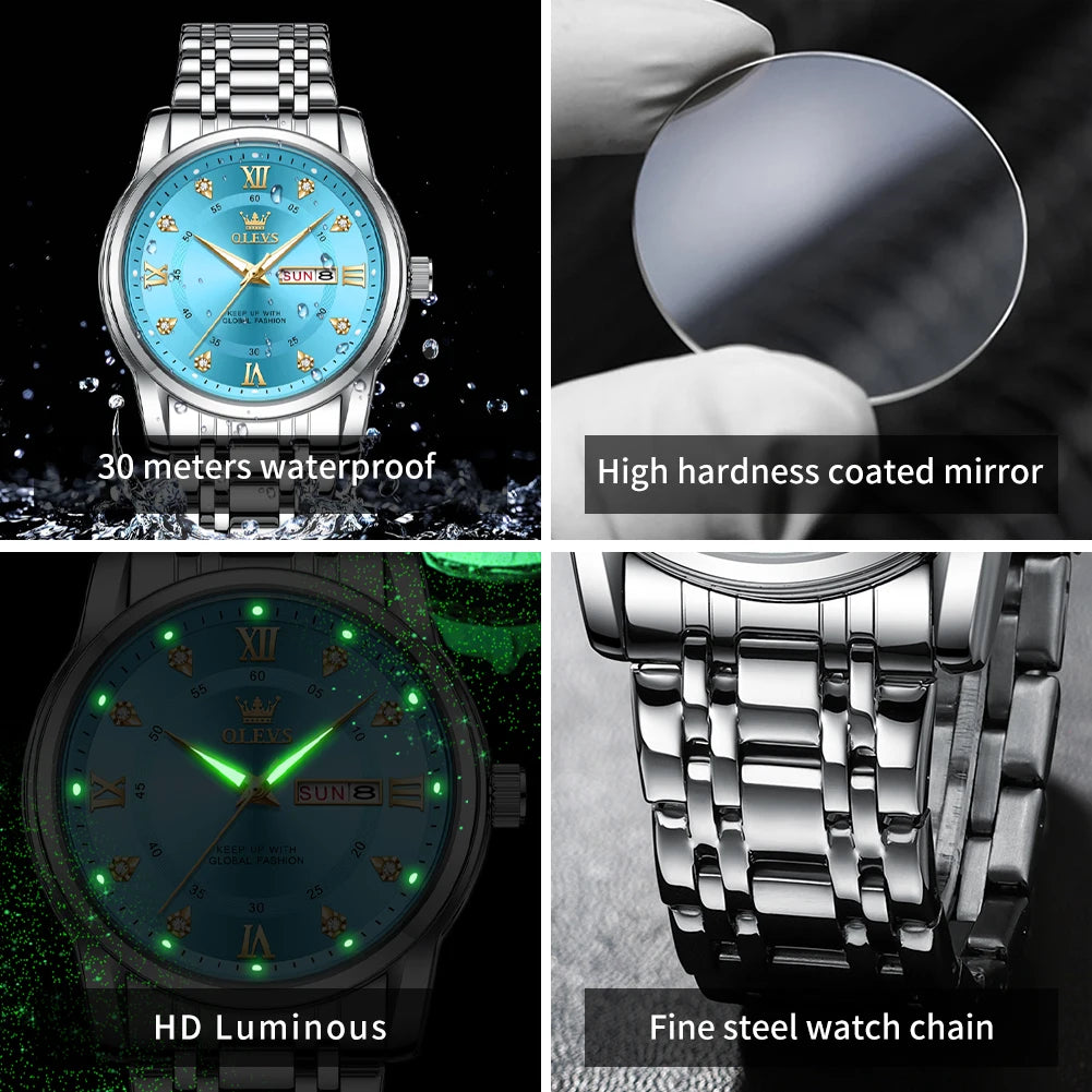 OLEVS Men’s Stainless Steel Quartz Watch with Roman Numerals, Model TY712