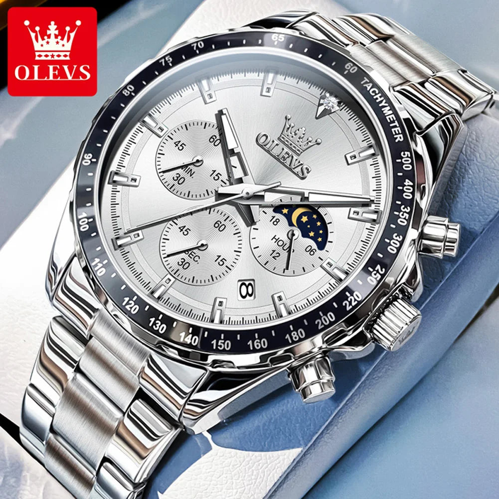 OLEVS 2945 Men's Watch - Moon Phase, Chronograph, Waterproof, Backlight, Fashion Quartz