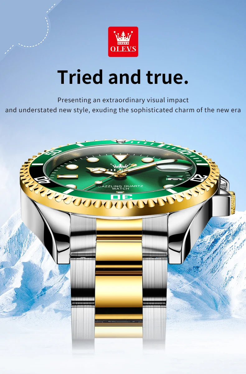 OLEVS 5885 Men's Watch - Original Brand, Waterproof, Stainless Steel, Automatic Date, Gifts