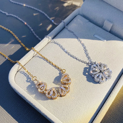 Double Heart Custom Name Necklace - Stainless Steel