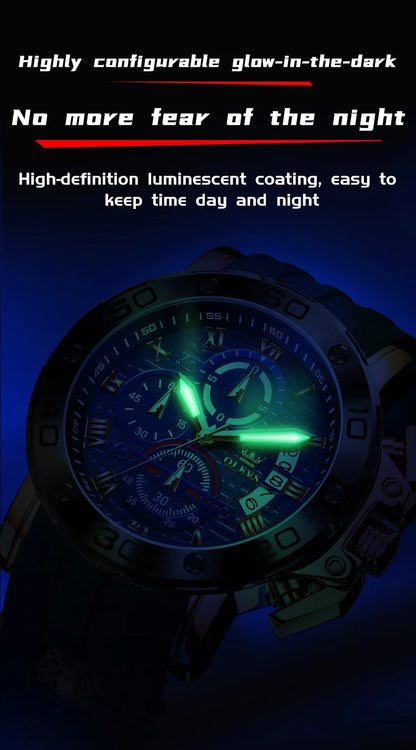 OLEVS 9986 Men's Watch - 51mm Large Dial, Silicone Strap, Waterproof, Chronograph, Luminous