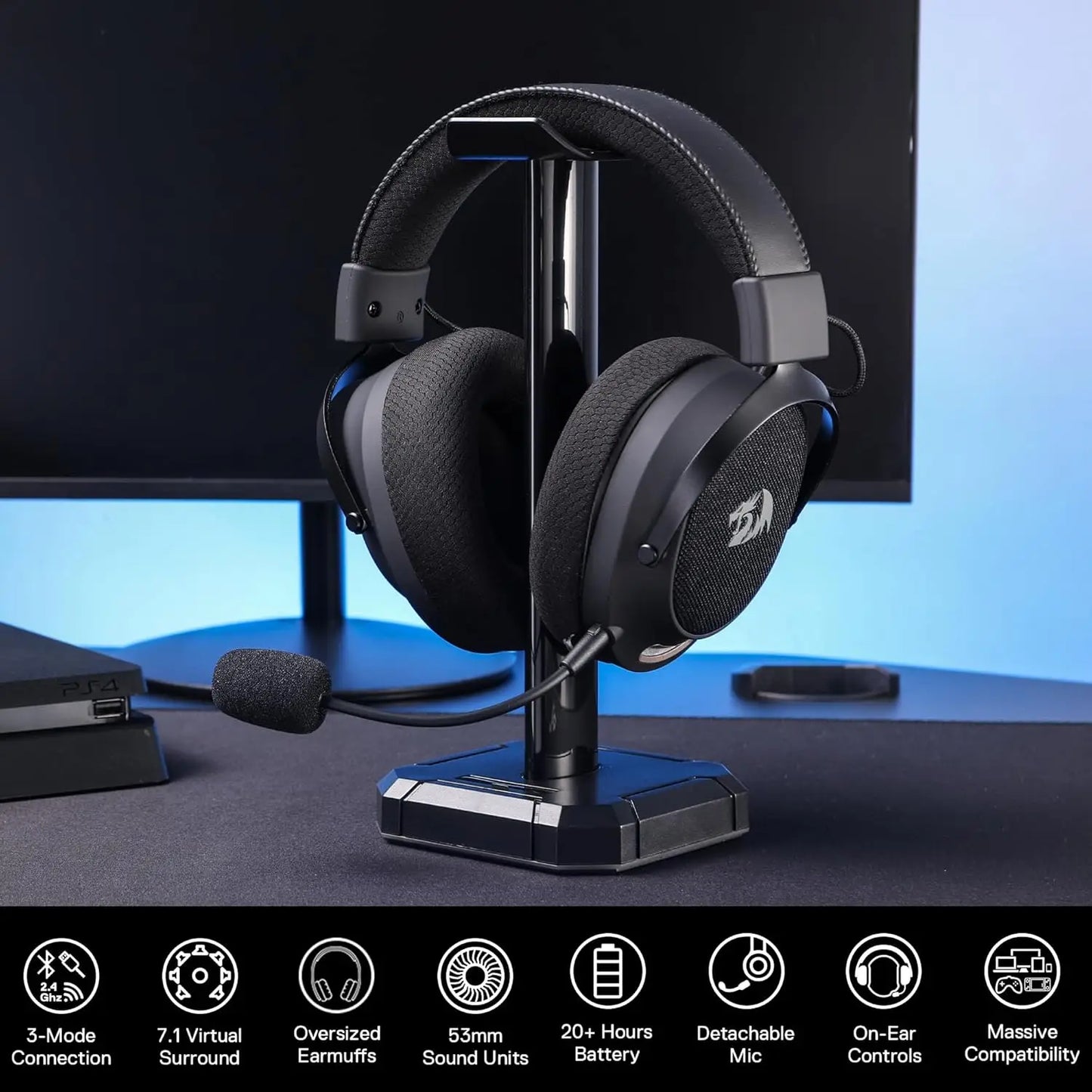 Redragon H858 Arrow Pro Wireless Gaming Headset - 3-Mode, 7.1 Surround, RGB