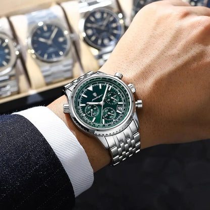 POEDAGAR 960 Men's Luxury Chronograph Watch - Stainless Steel, Luminous, 3ATM, Auto Date