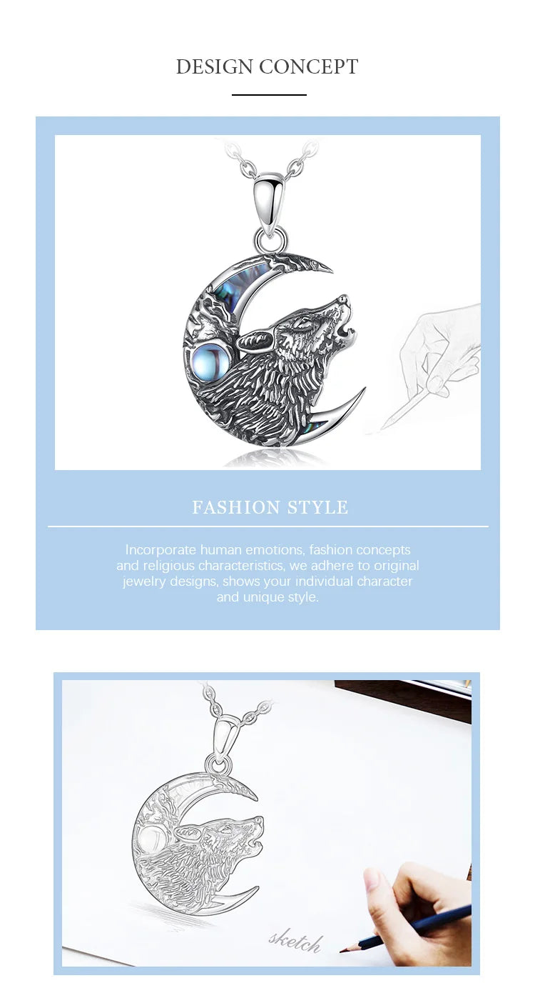 Wolf Moonstone Necklace