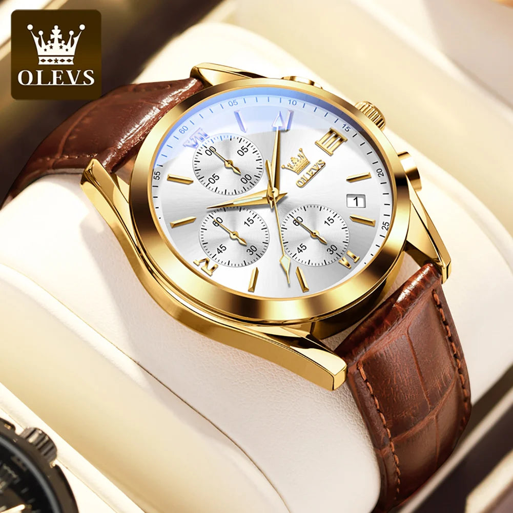 OLEVS 2872 Men’s Chronograph Quartz Watch with Leather Strap