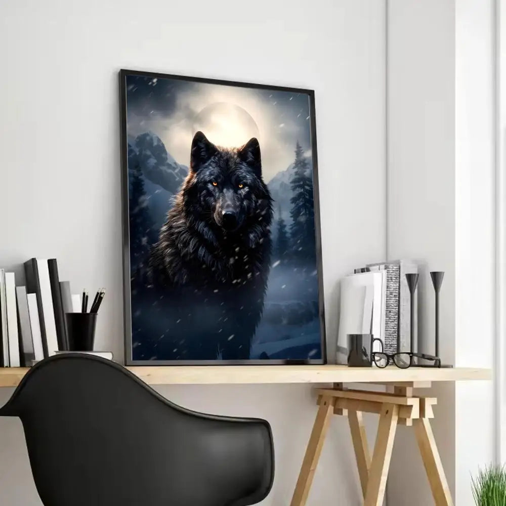 Black Wolf Canvas Poster - HD Print Wall Art Scroll Painting
