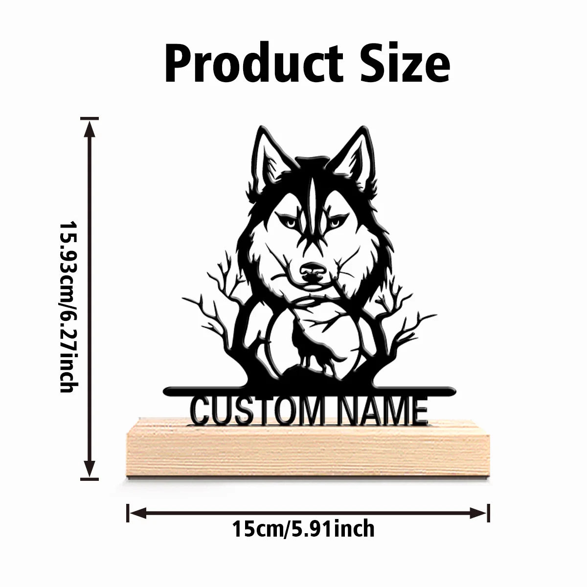 Custom Wolf Metal Sculpture - 15cm with Wooden Base