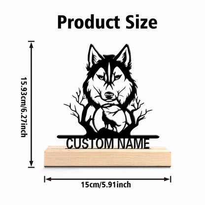 Custom Wolf Metal Sculpture - 15cm with Wooden Base