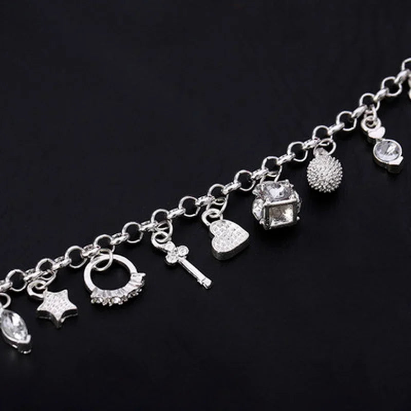 925 Sterling Silver Charm Bracelet - 13 Pendants