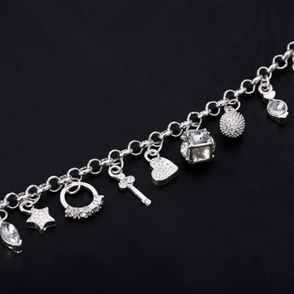 925 Sterling Silver Charm Bracelet - 13 Pendants