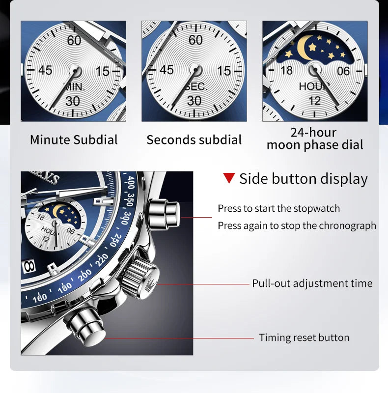 OLEVS 2945 Men's Watch - Moon Phase, Chronograph, Waterproof, Backlight, Fashion Quartz