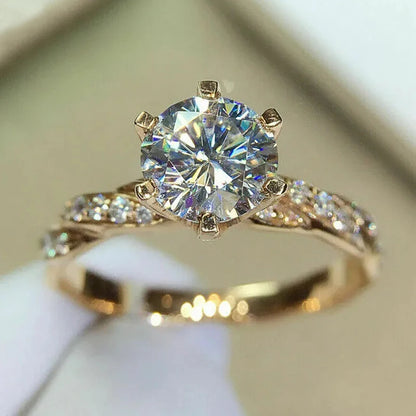 Gold Cubic Zirconia Ring - 6 Claw Engagement Band