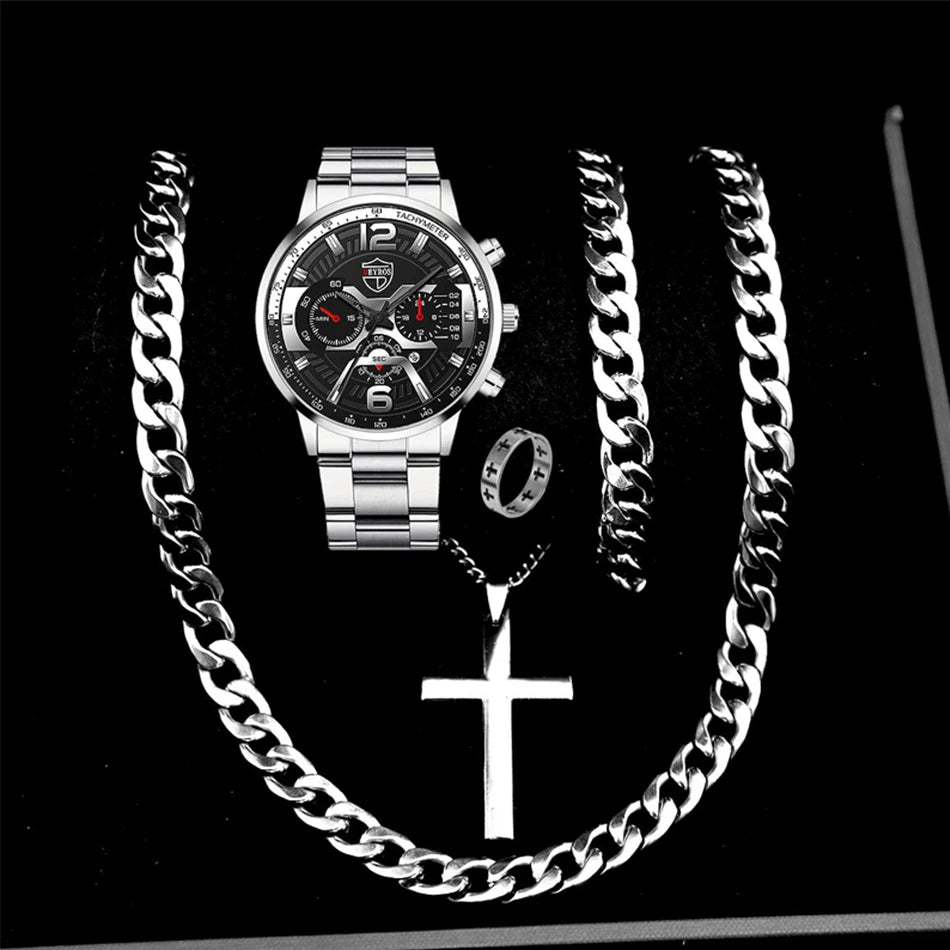 DEYROS Men's Fashion Quartz Watch - Stainless Steel Band, Numberless Dial, Casual Business